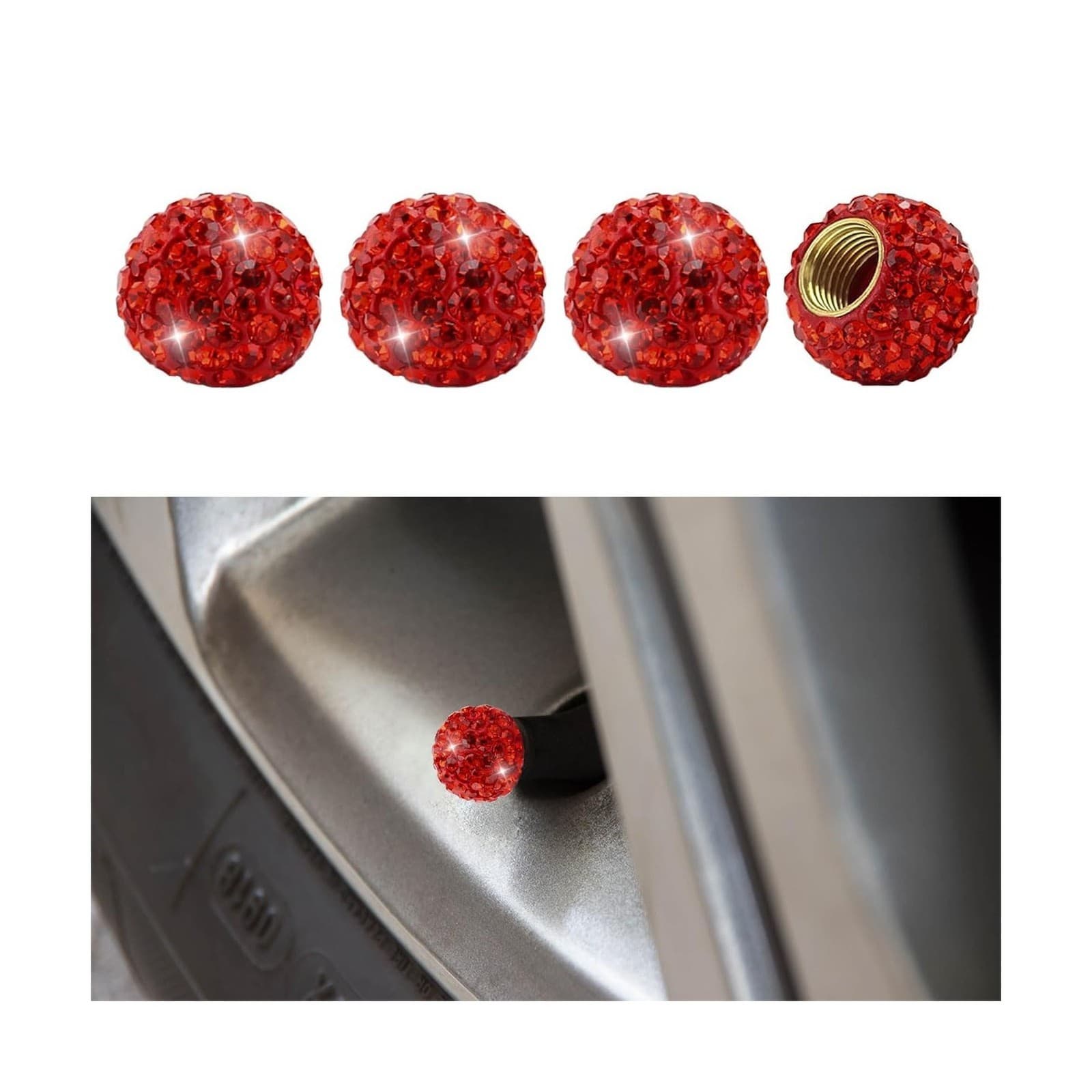 4PCS Bling Diamond Car Tire Valve Stem Cap, Crystal Rhinestone Wheel Valve Pr...