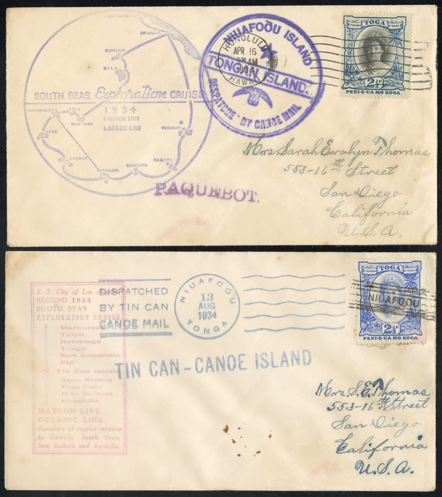 Tonga Stamps Lot Of 2 Early Tin Can Island Covers Scarce