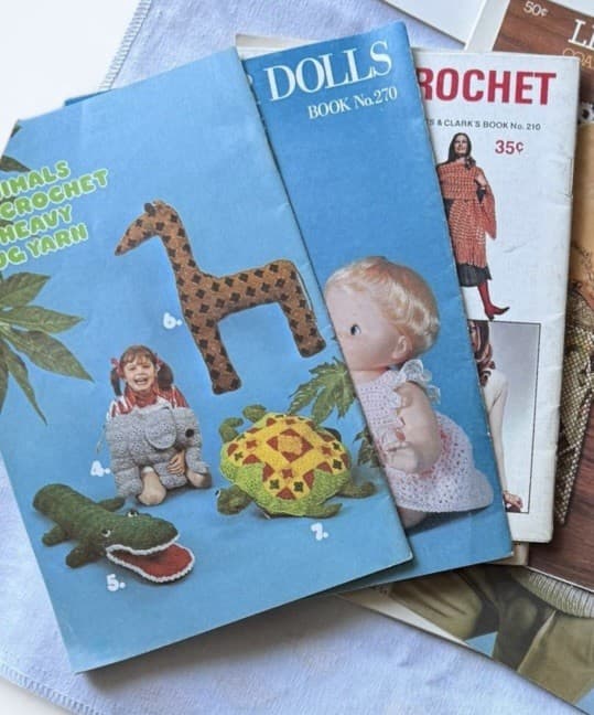 Lot of 6 Vintage Crochet Pattern Booklets 60s 70s 80s Clothes Household Toys