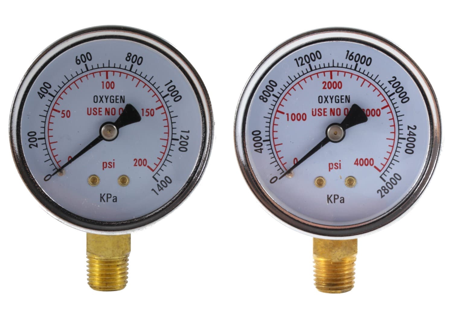 Low and High Pressure Gauges for Oxygen Regulator - 2.5 inches - 1/4" NPT (PAIR)