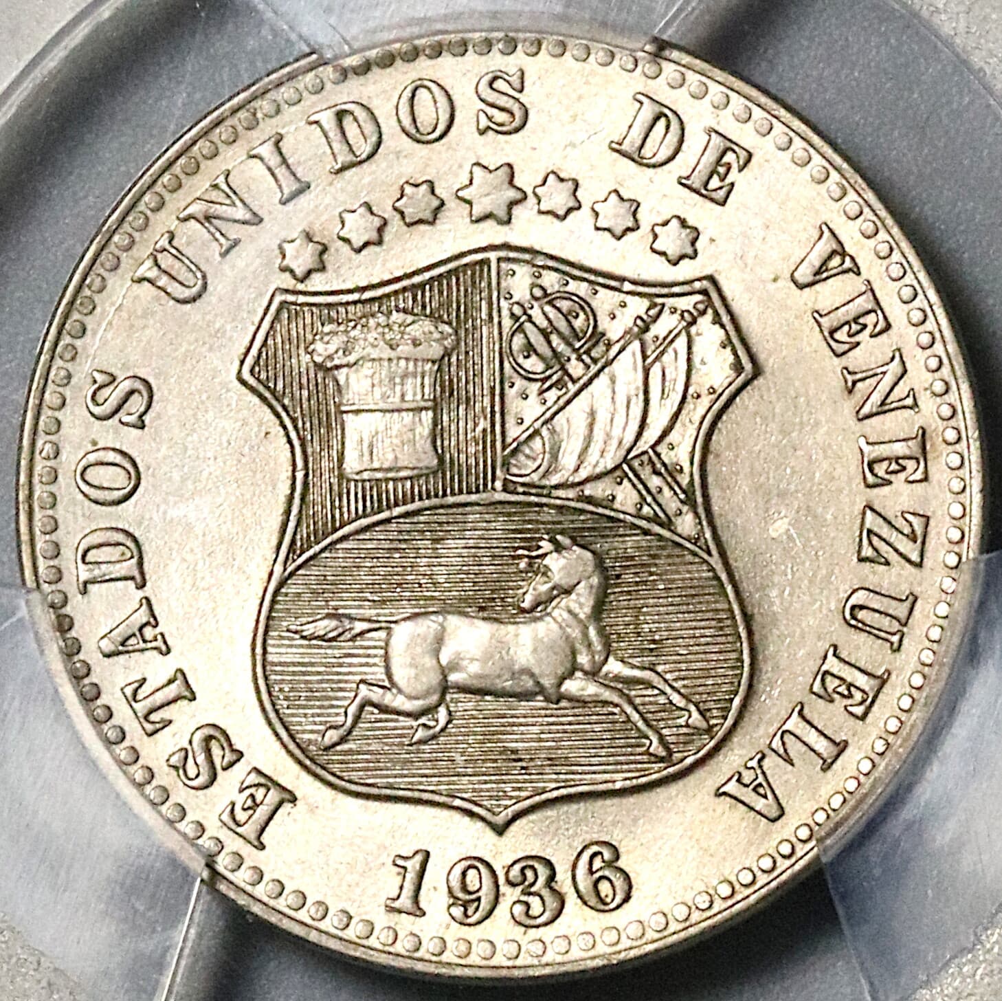 1936 PCGS MS 64 Venezuela 12 1/2 12.5 Centimos Horse Mint State Coin (22051103D)