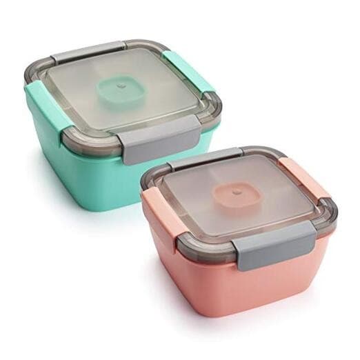 Salad Lunch Containers To Go, 2 Pack 52-oz Bowls with 3 Pink+Green