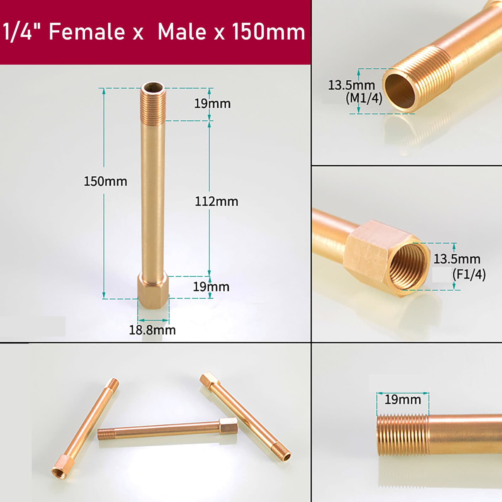 1/8" 1/4" 3/8" Brass Male To Female Pipe Fitting BSP Thread Extension Connector