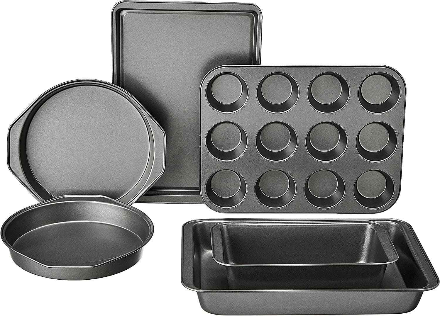 6 Piece Nonstick, Carbon Steel Oven Safe Bakeware Set with Cake, Muffin, Cookie,