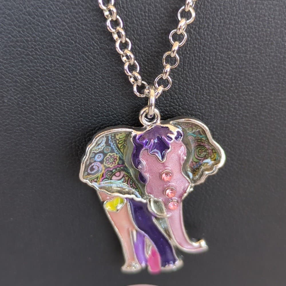 Enamel Alloy Crystal Africa Elephant Necklace Pendant Wild Animal Charms Jewelry