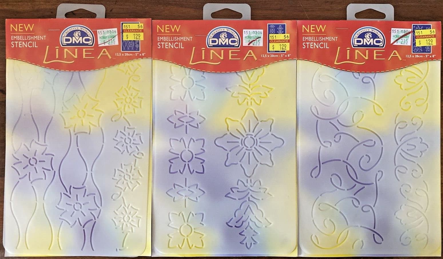 Lot of 3 DMC Linea Springtime Themed Stencils Flowers & Vines 5" x 8" New!