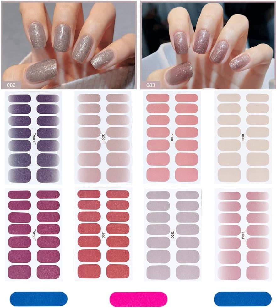 112 Pieces Thin Semi-Cured Gel Nail Strips Solid Full Nail Polish Sticker