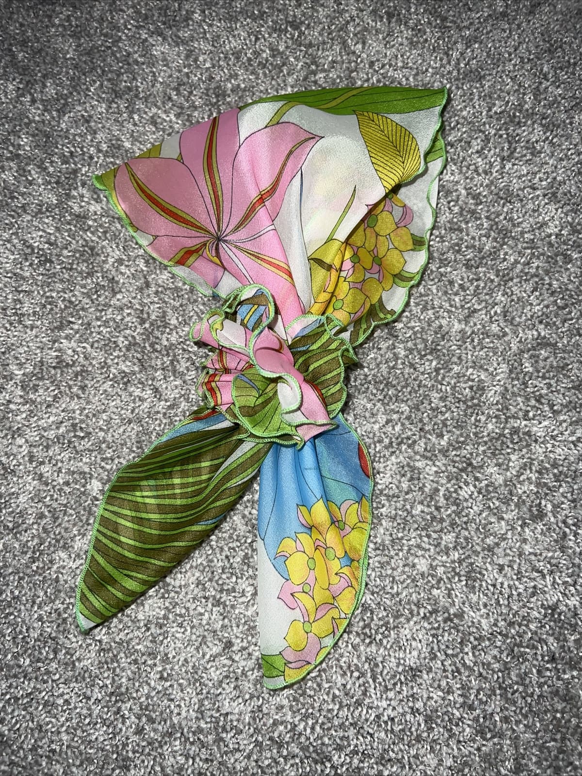 Vintage Neck Scarf With Clip Holder Nylon Floral Made in USA