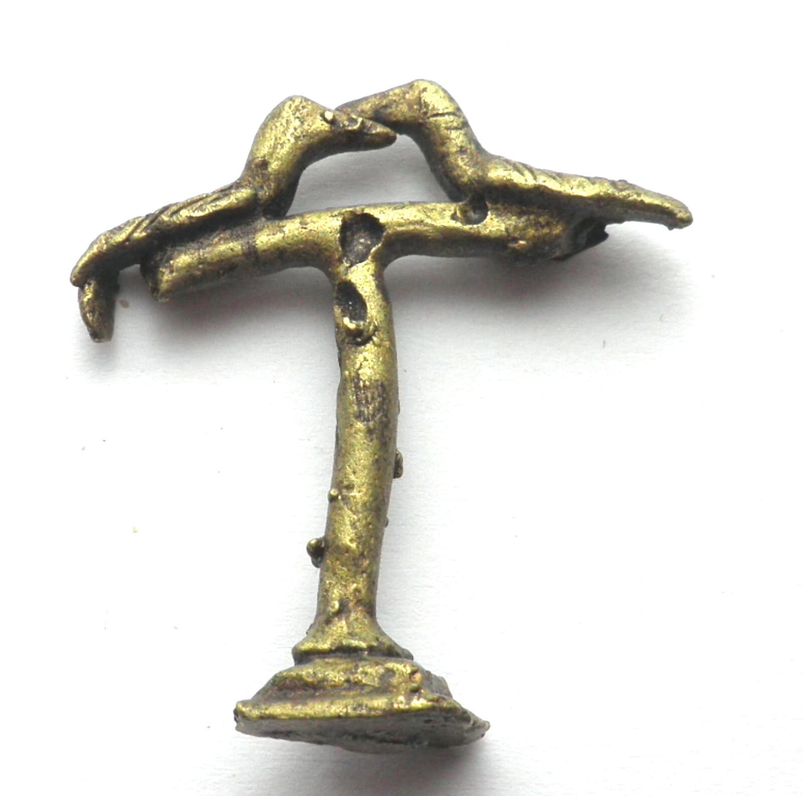 AFRICAN ASHANTI AKAN, TWO BIRDS ON STAND, GOLD WEIGHT 1700-1900 AD Brass 11.6g.