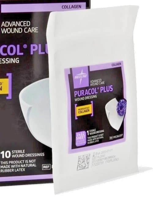 1 BOX of 10: Medline Puracol Plus Collagen Wound Dressing 2 x 2.2 Exp. 2027