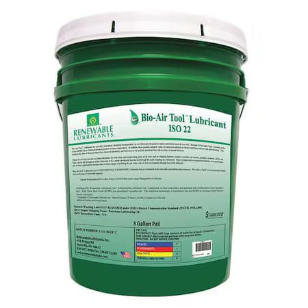 Renewable Lubricants 83104 Lubricant, Pail, Yellow, 5 Gal.