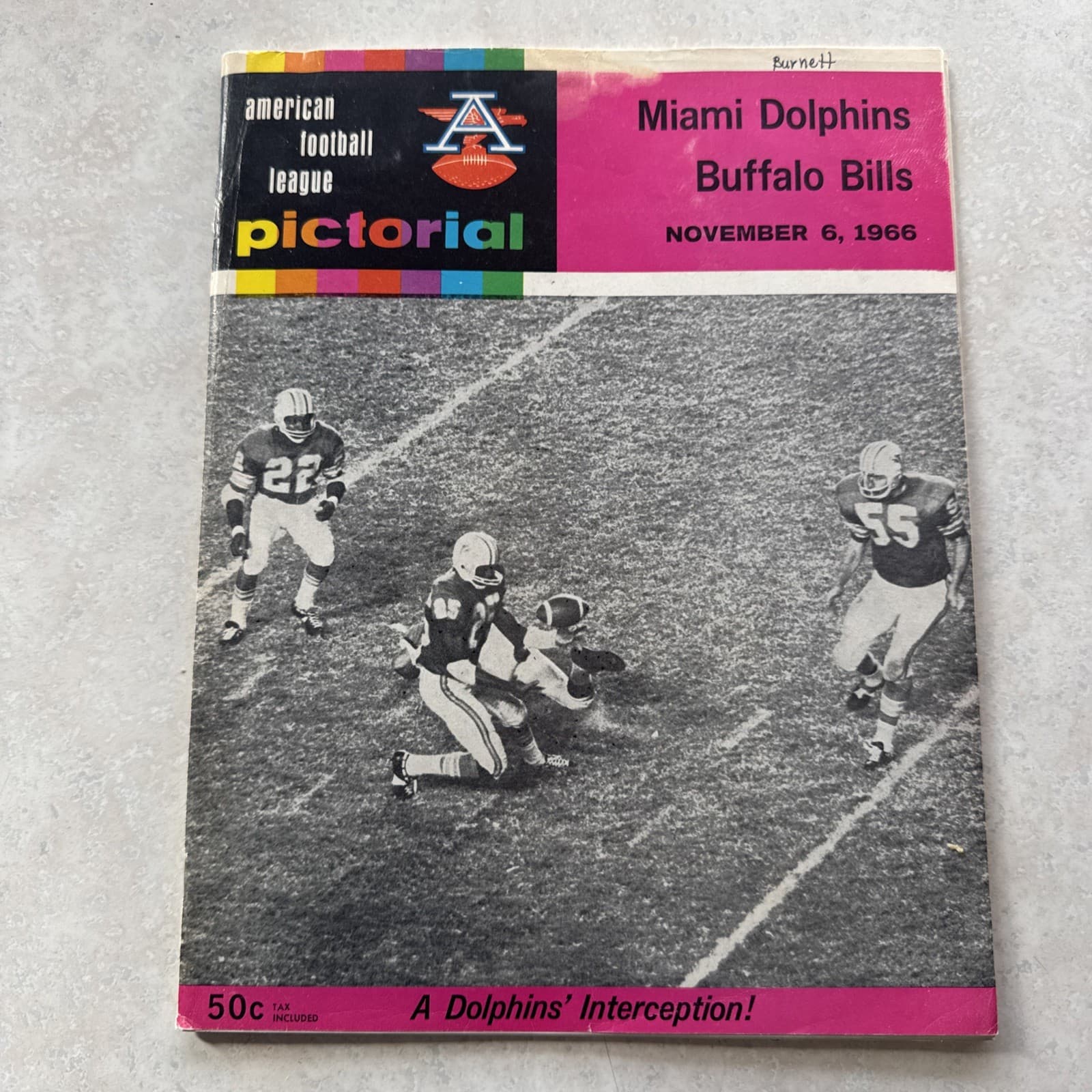 1966 Miami Dolphins Buffalo Bills AFL Football Program 11-6-1966 Pictorial