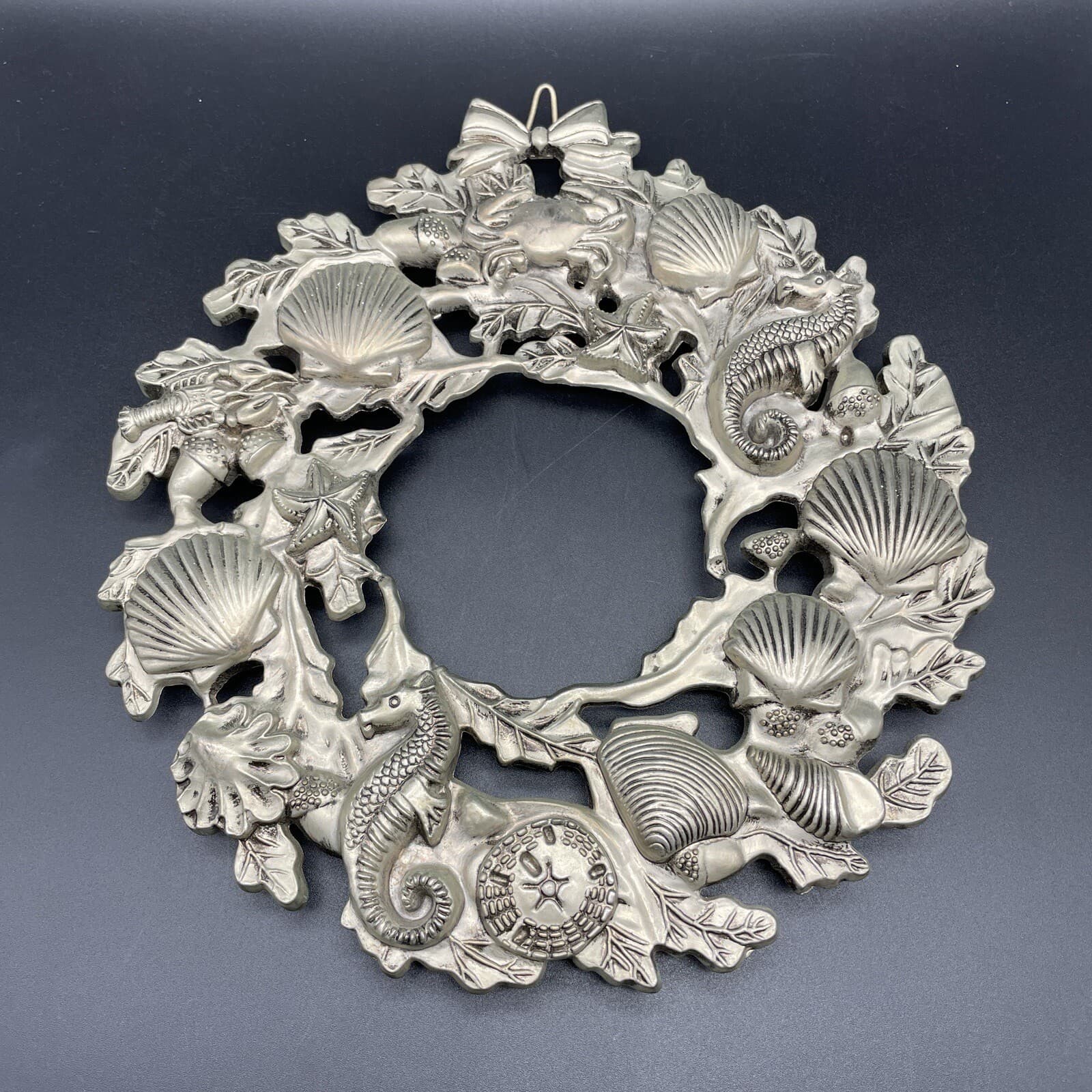 Vtg International Silver Co Seashell Ocean Marine life Wreath Trivet Beach Decor