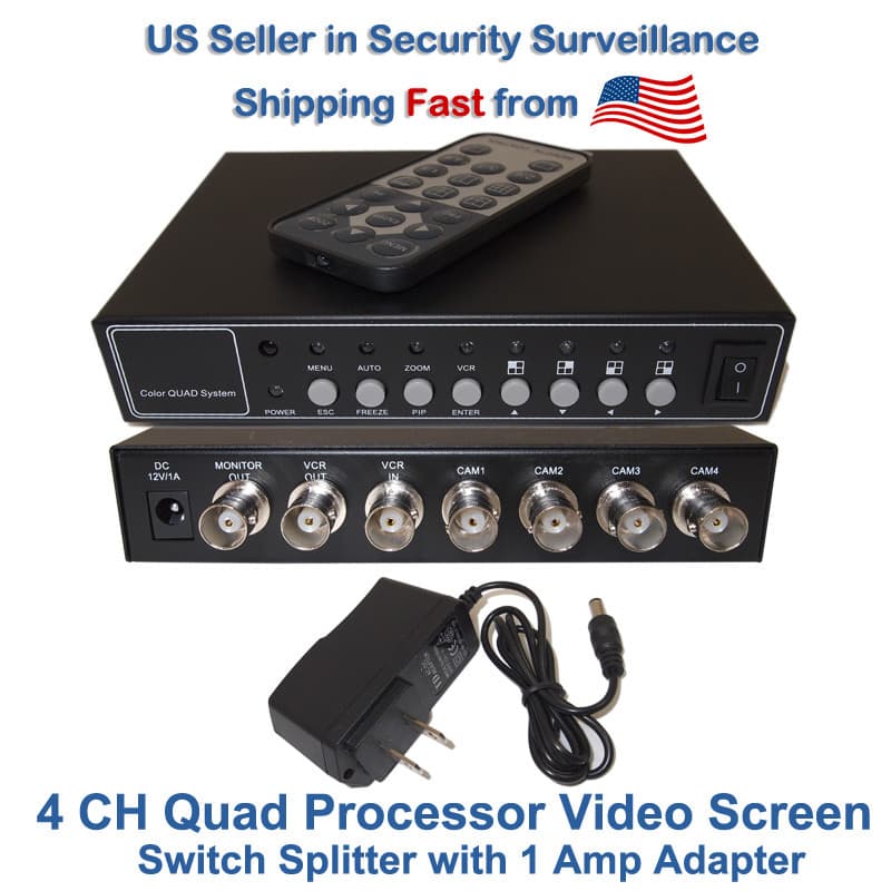 Evertech 4 Channel Analog Video Security Camera Color Quad Splitter Processor