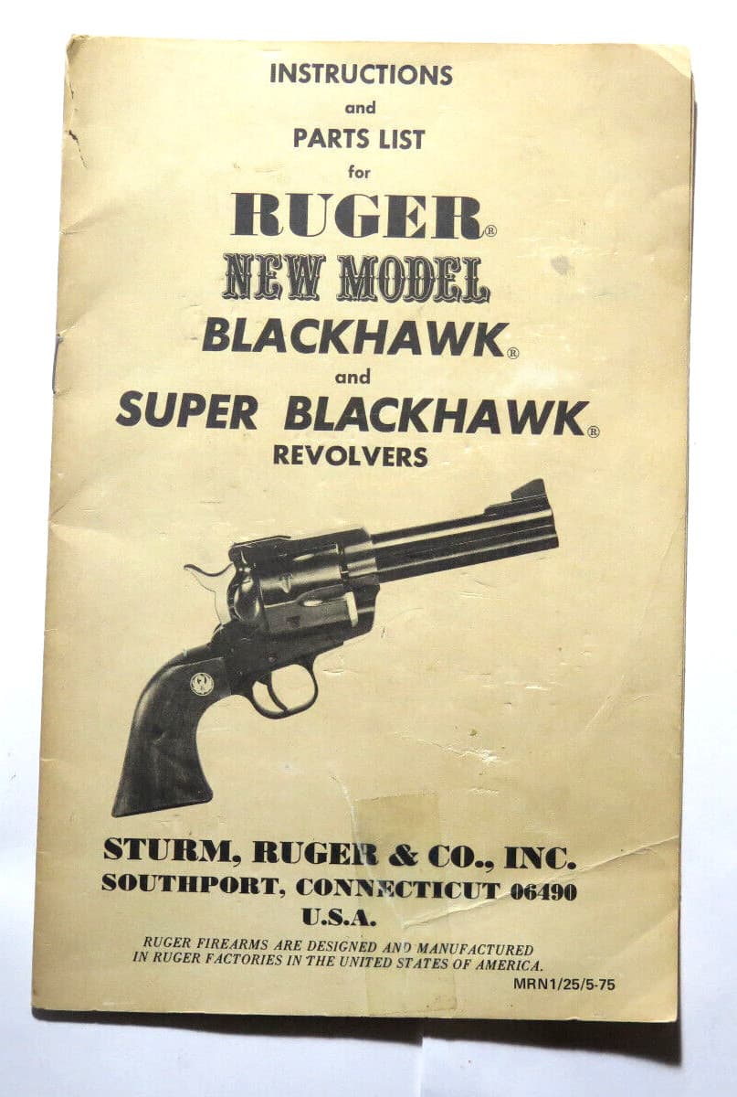 VINTAGE Instruction manual Ruger New Model Blackhawk Super Blackhawk Revolvers