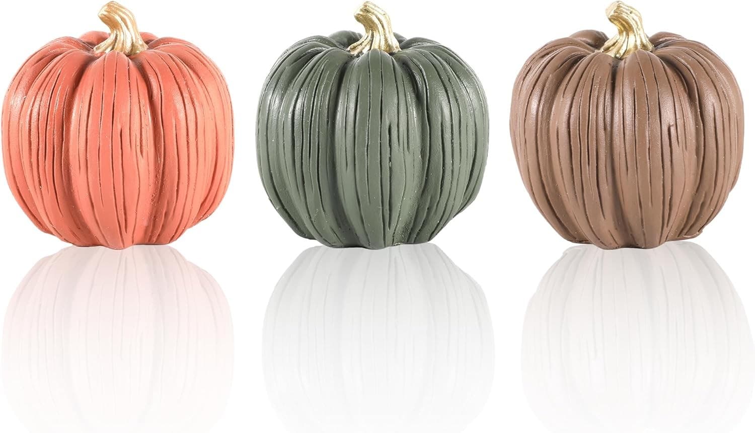 Set of 3 Mini Resin Pumpkins – Hand-Painted Fall Harvest Table Multi Color