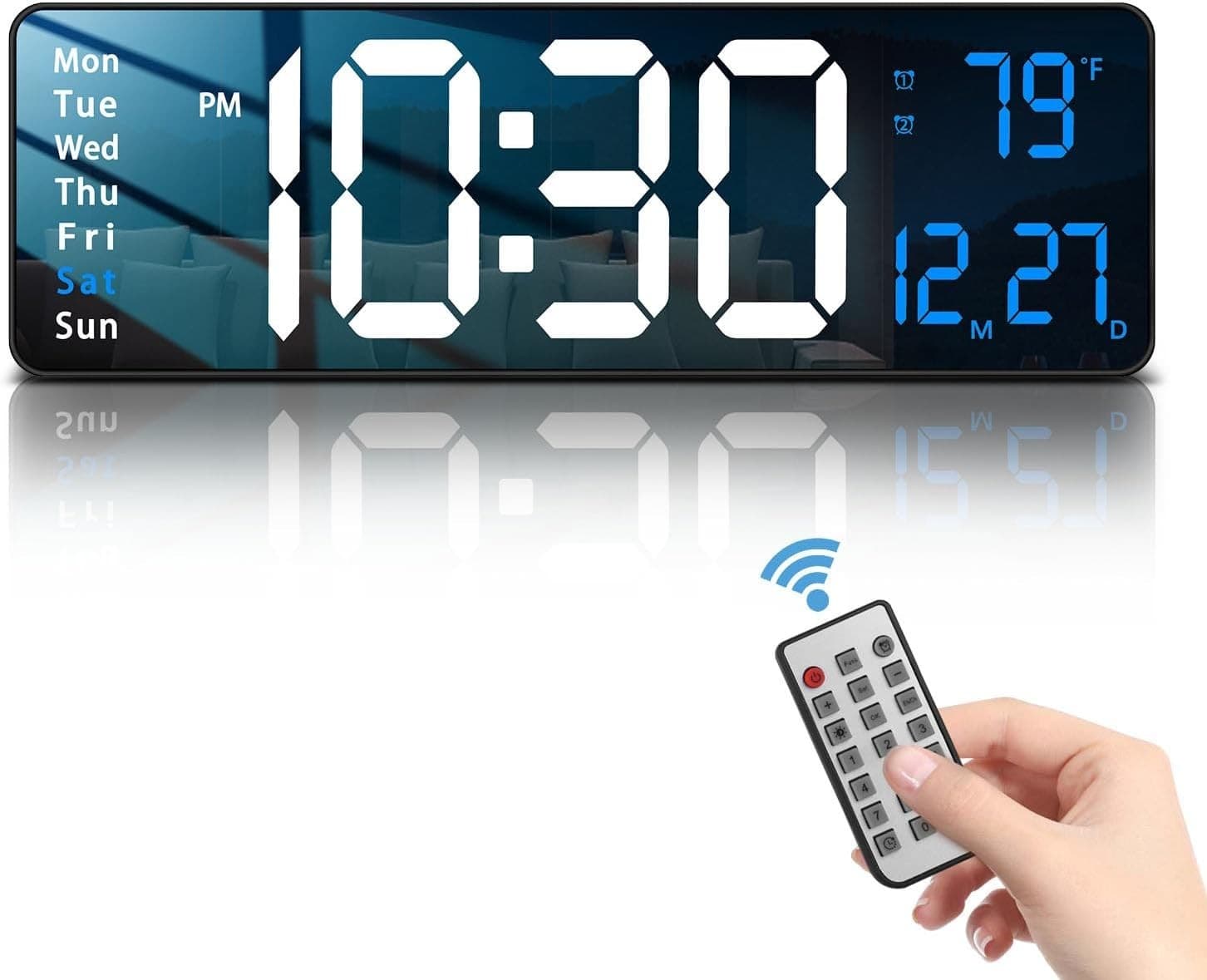 16-inch Digital Wall Clock with Remote Control, Large Display Digital Clock w...