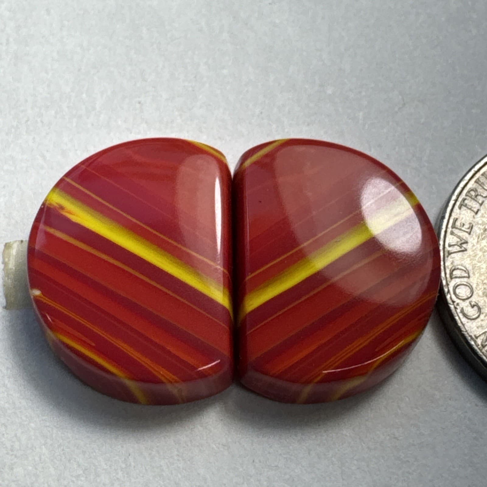 Beautiful Red Rosarita with yellow stripes earrings pairs, vivid color very nice