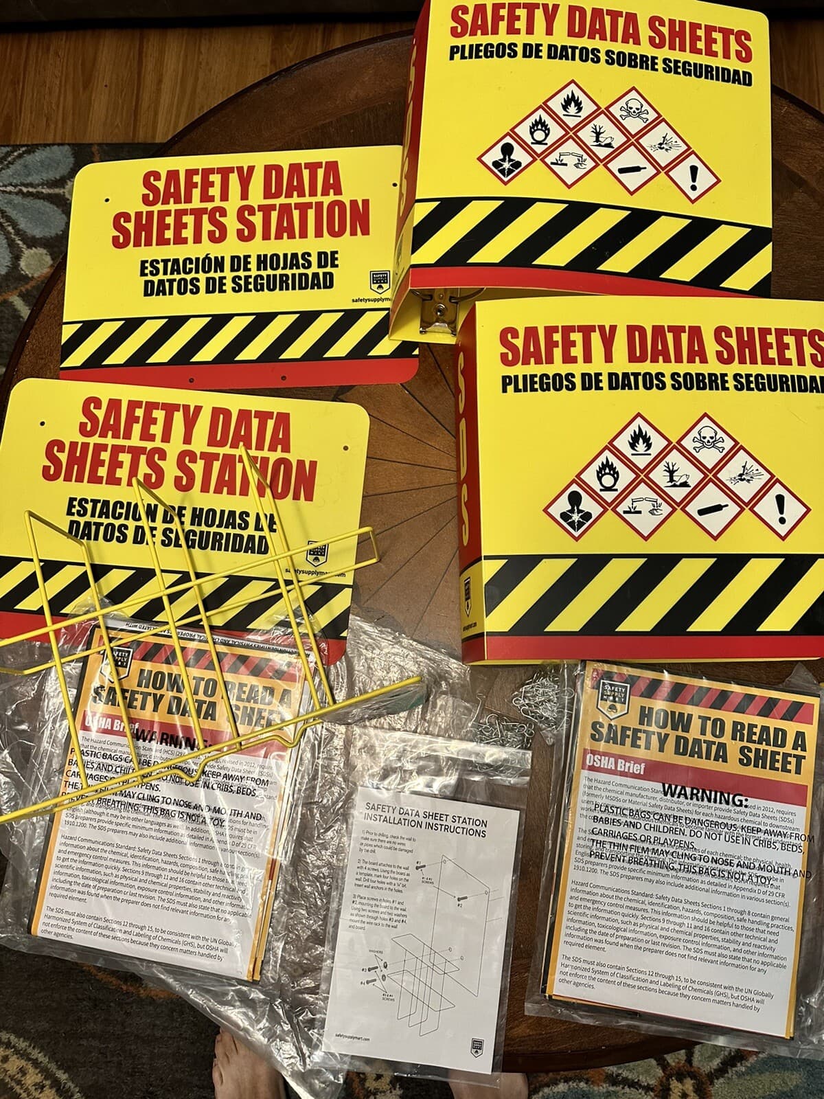 2 SDS Wall Stations With Safety Data Sheet Binder with Display Signs "3 Ring"