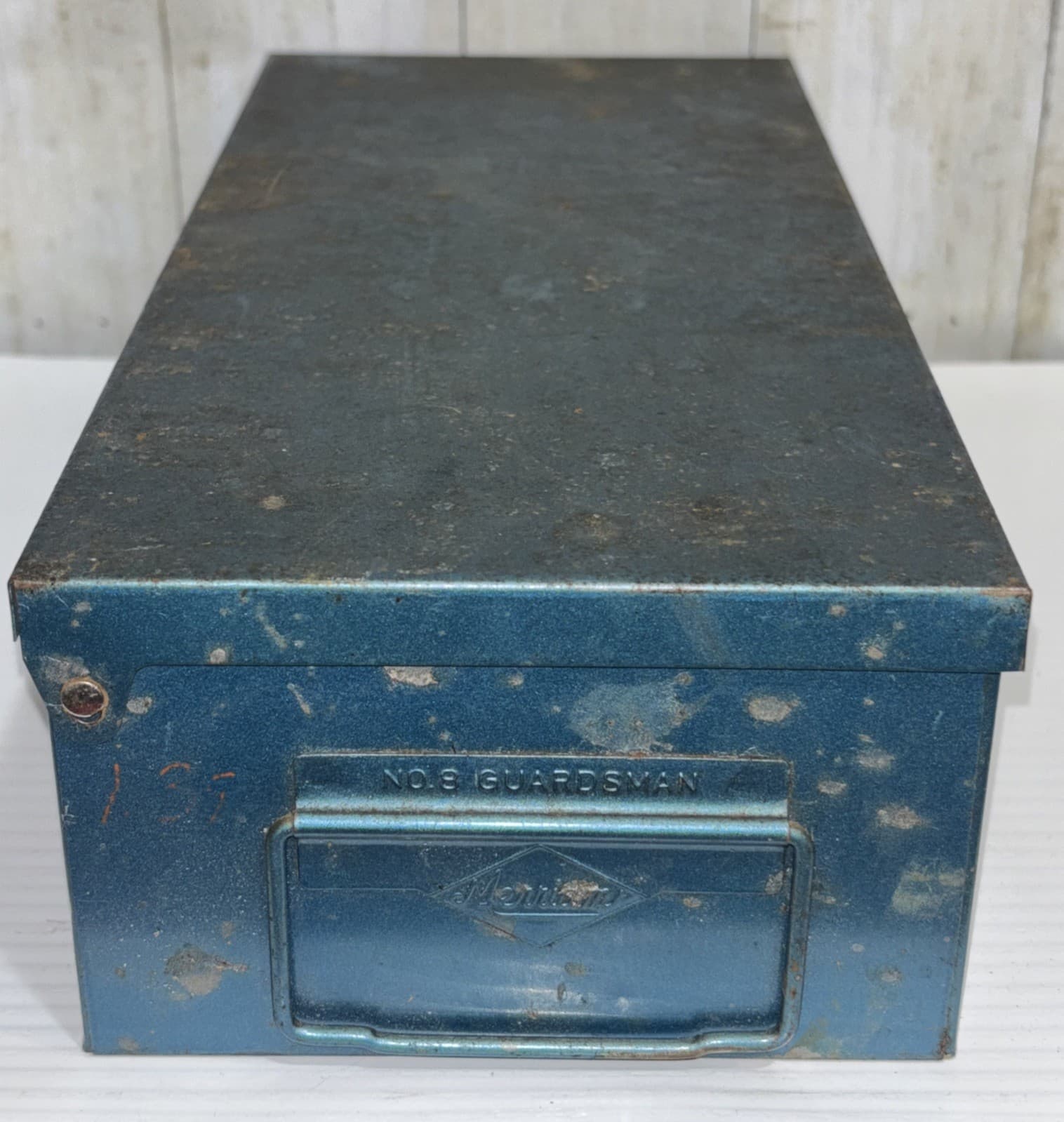 VTG Merriam No. 8 Guardsman Metal Storage Box Rectangular Blue NO KEY