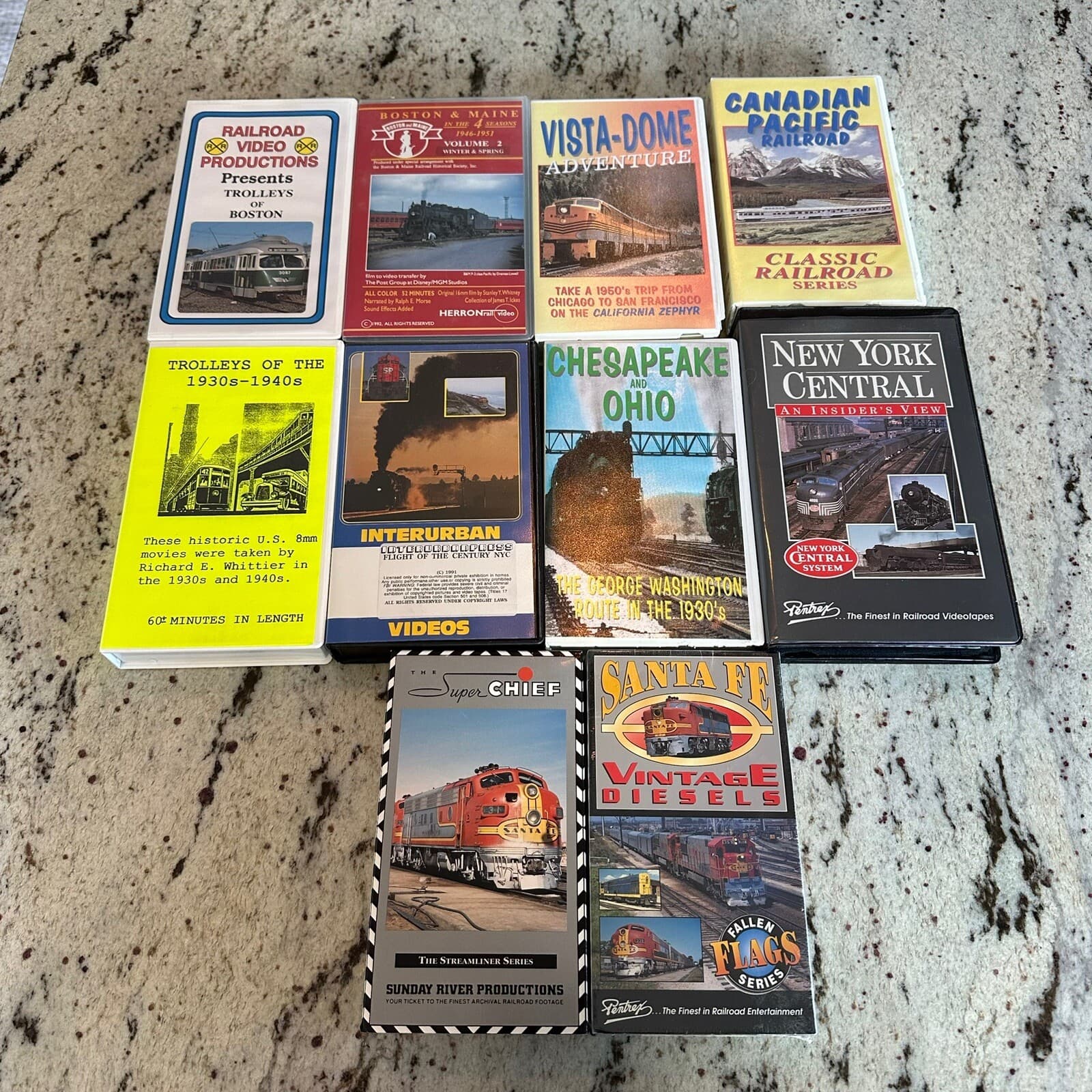 10 Vintage Train & Railroad VHS Tapes (Trolleys, NYC, Chicago, San Fran, Boston)