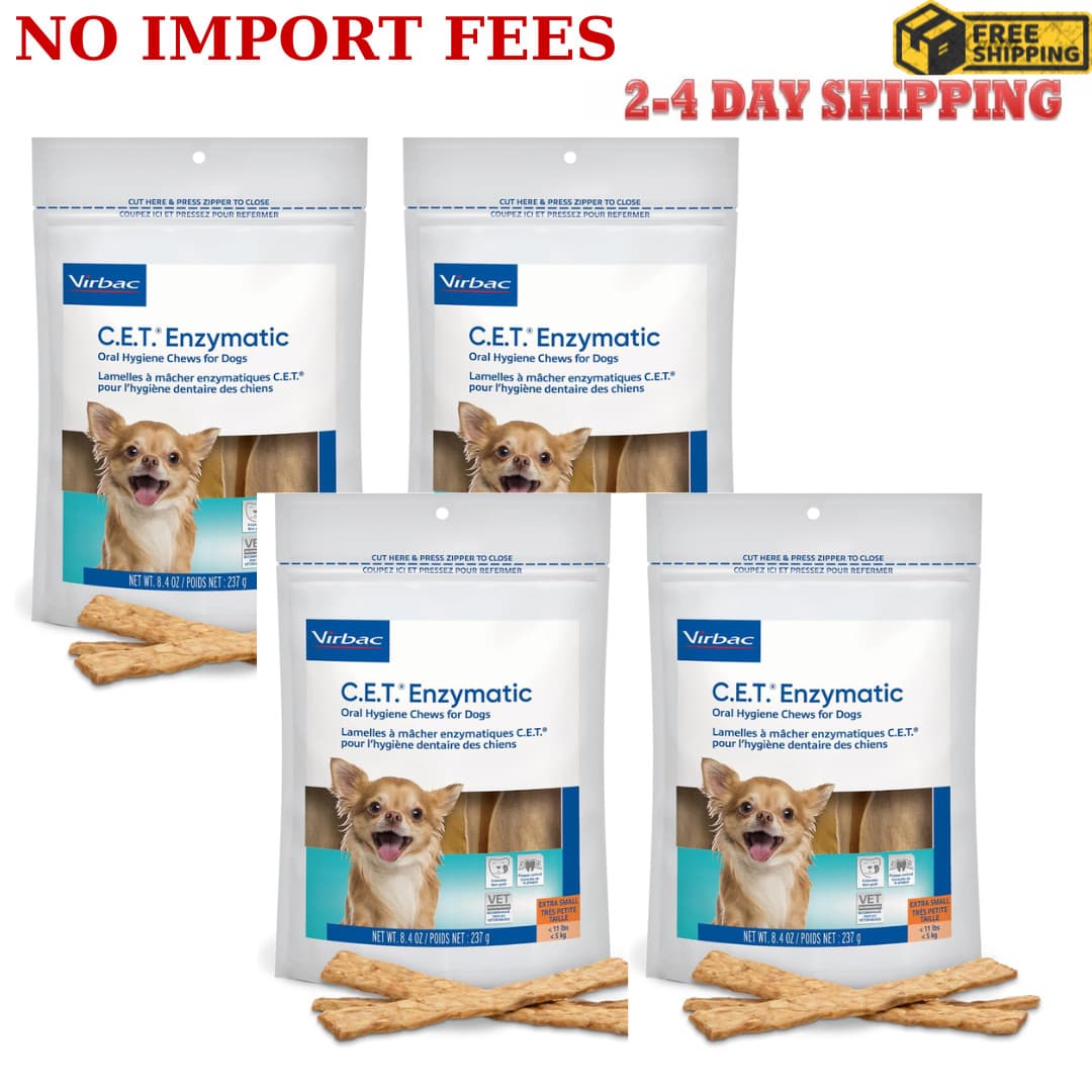 4 Pack CET Enzymatic Chews For Dogs, X-Small, Under 11 lbs, 8.4oz Each NEW