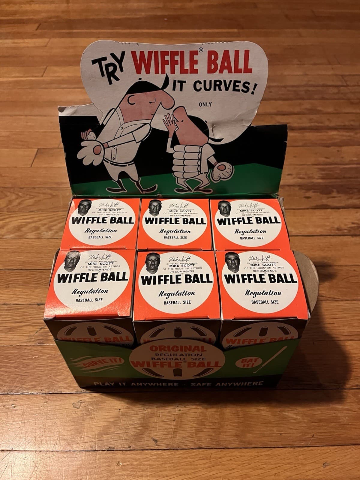 VINAGE Wiffle Ball Counter Display Mike Scott Full Case 12 Pack 80s