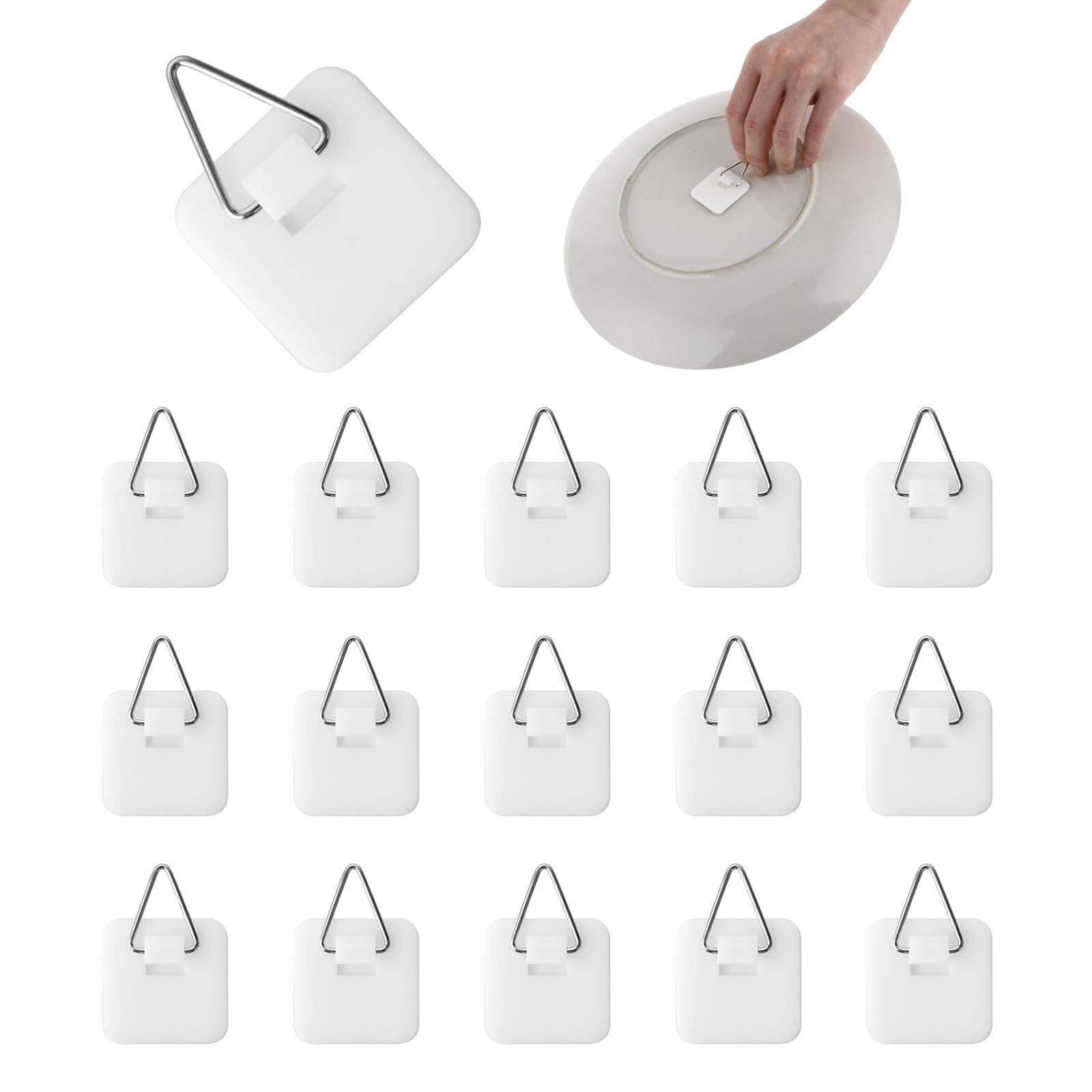 15PCS Invisible Adhesive Plate Hangers, Wall Hanger Display White