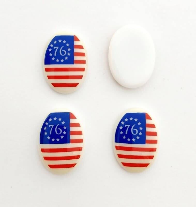 6 Vintage Betsy Ross 13 Star 1776 American Flag 18x13mm. Oval Glass Cameos L550