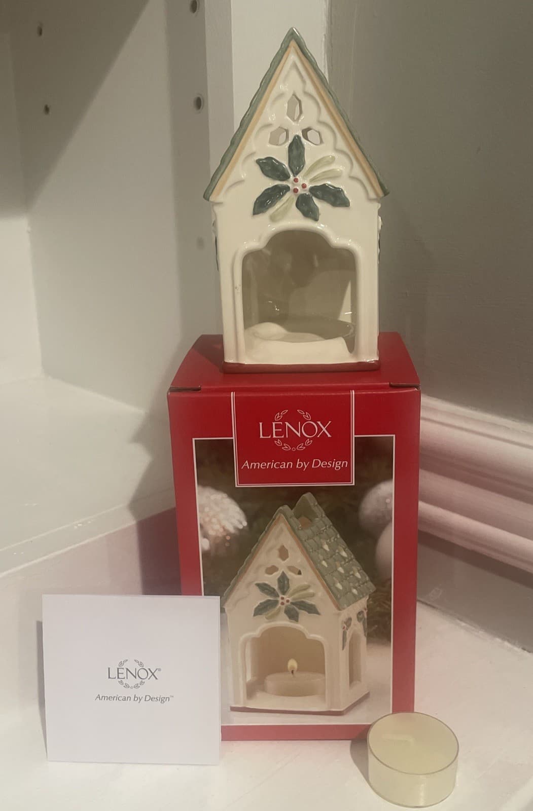 Lenox American by Design- Winter Greetings Holly House Votive - New