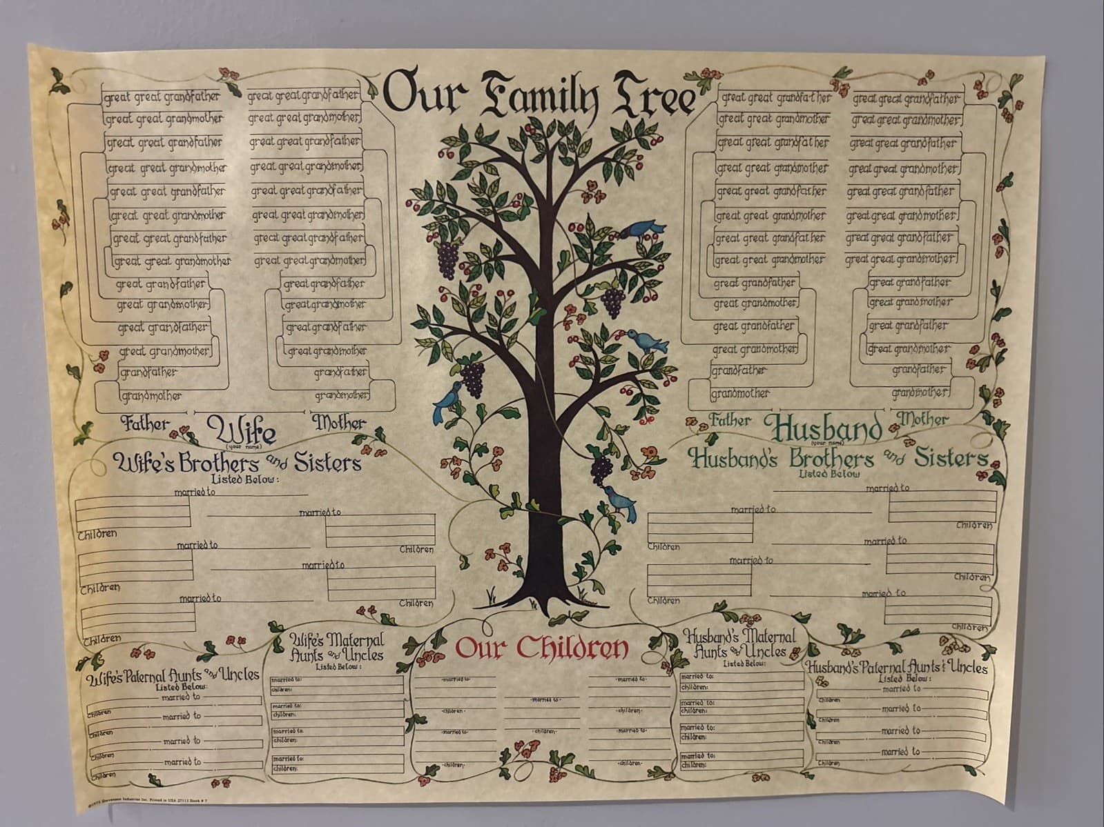 Stevenson Industries Family Tree Chart Parchment Multicolor 22"x17" Made in USA