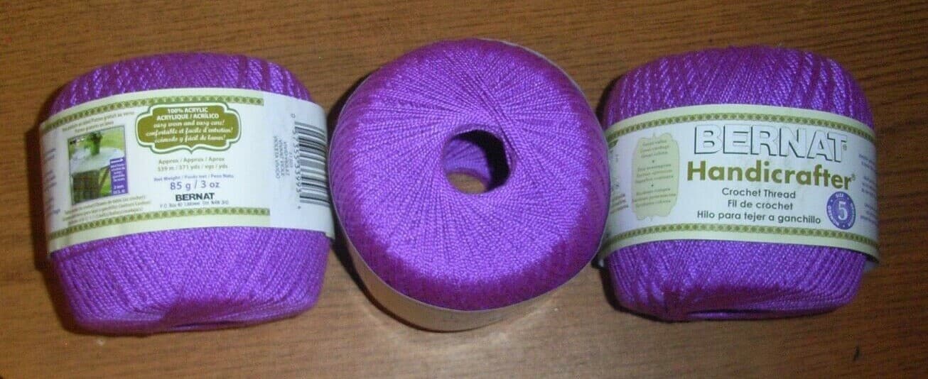 Lot of 3 Balls, Bernat Handicrafter Crochet Thread, 3 oz Size 5, You Pick Color