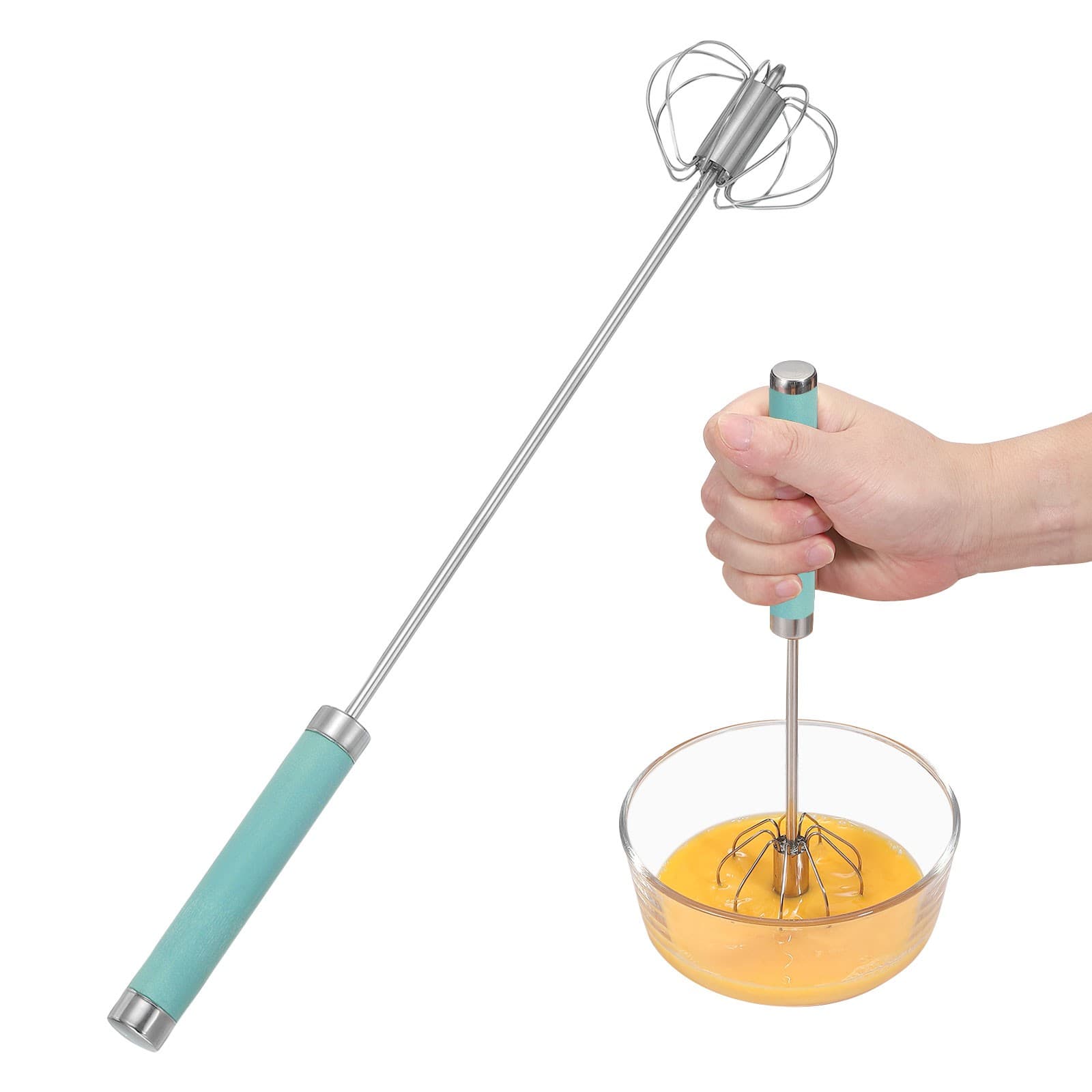 Stainless Steel Whisk, 13.6 Inch Semi-Automatic Whisking Tool, Green