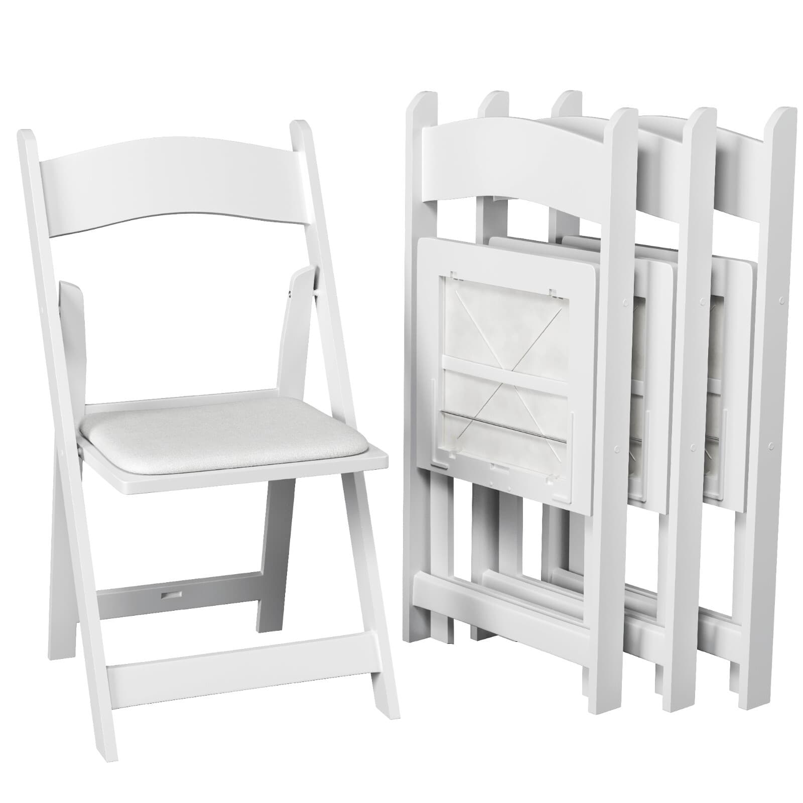 White Folding Chairs–Resin Stackable with Padded Seat - Indoor & Outdoor Events