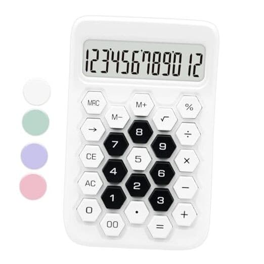 White Standard 12 Digit Large LCD Display Basic Office Calculator with Q9-White