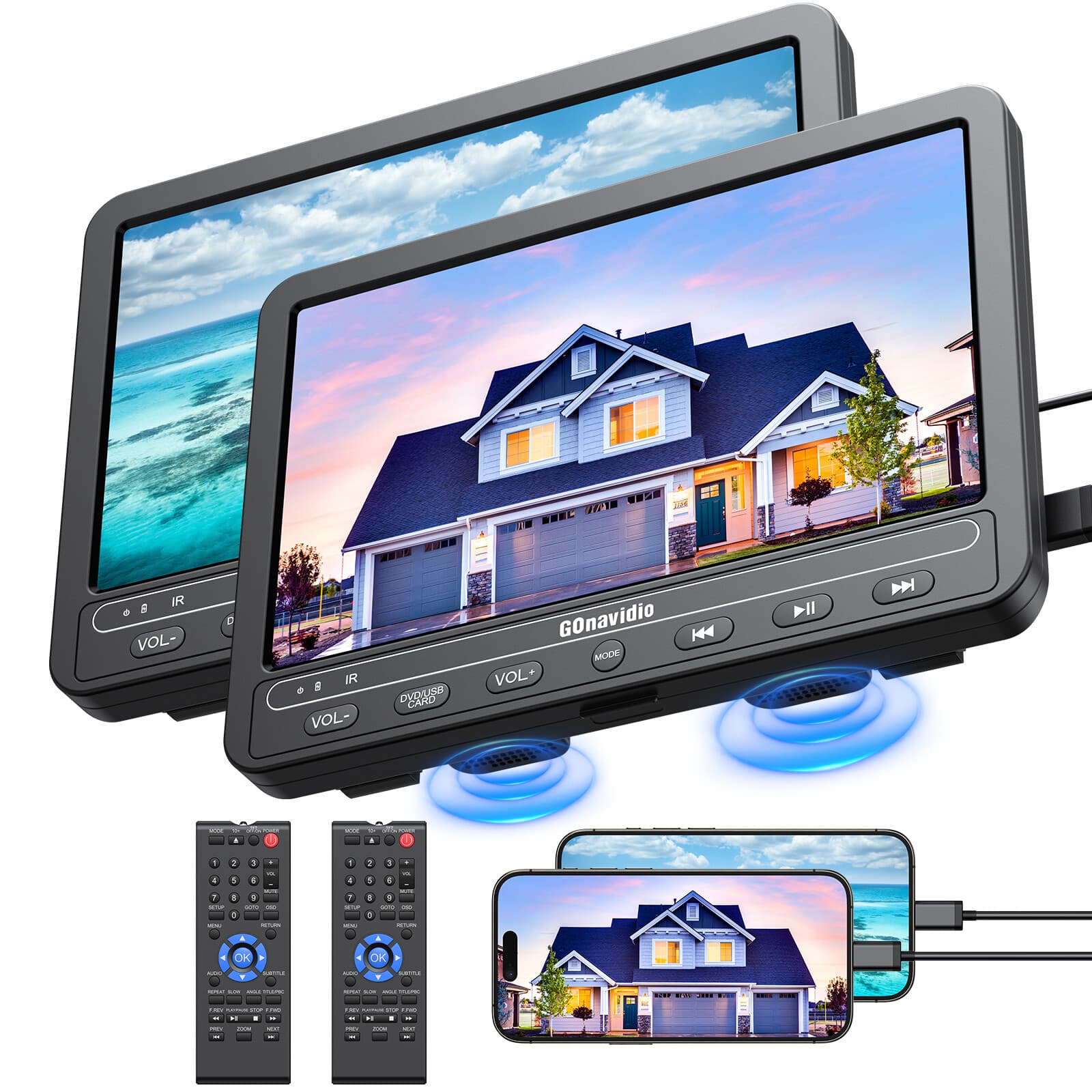 2 X 10.5" Portable DVD Player Car Headrest Monitor Dual Screen with Headset HDMI