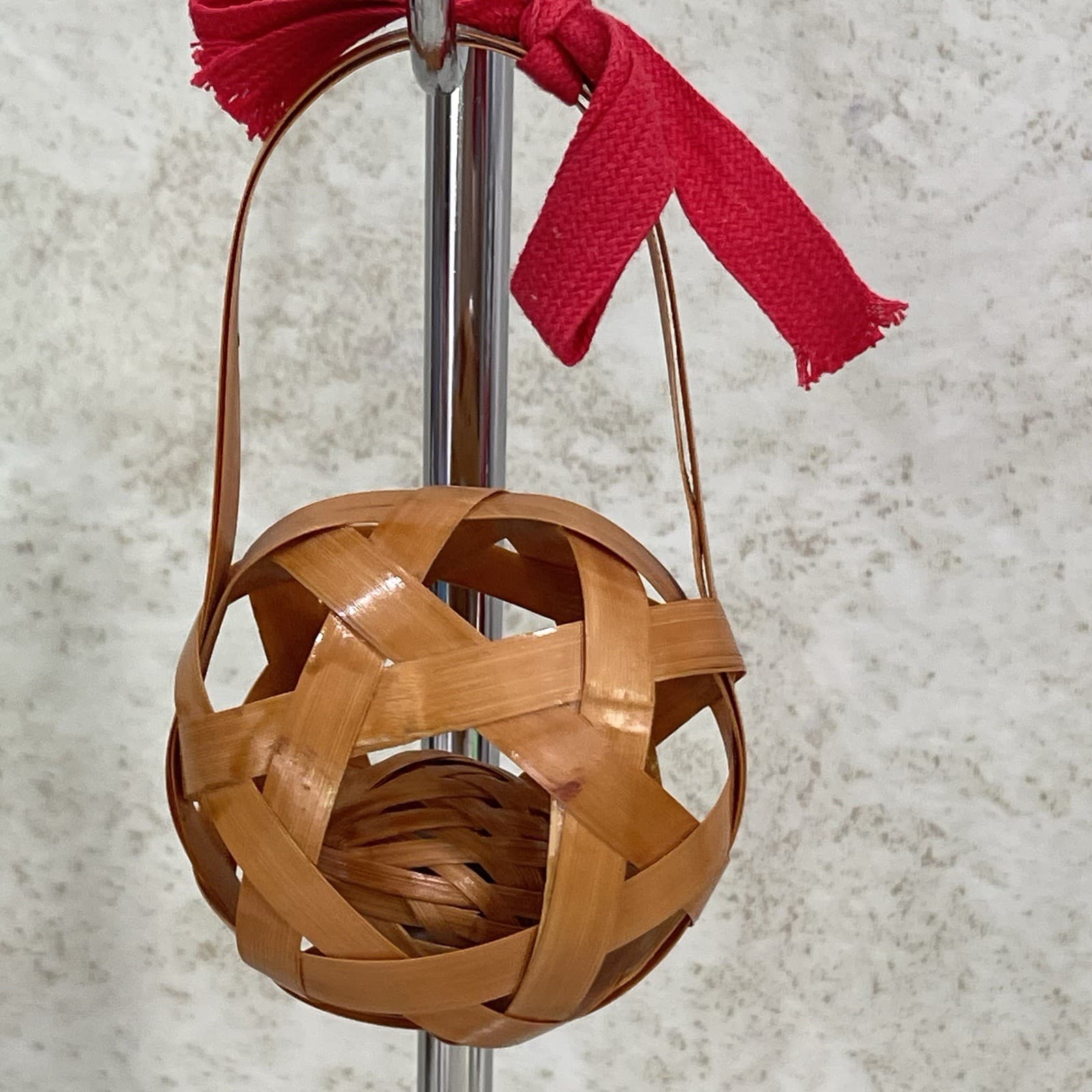 Vintage Handcrafted Woven Rattan Christmas Rattle Shaker Pebbles Inside 5” H