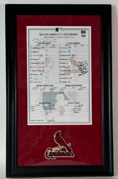 Albert Pujols Autographed 3X Inscribed GU Line-up Card from 700th HR Season
