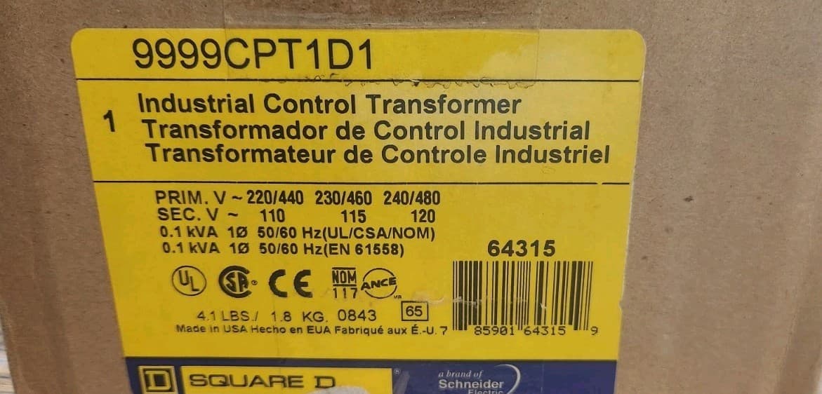 *(NEW In Box) Square D 9999-CPT1D1 / 9999CPT1D1 30A Control Transformer