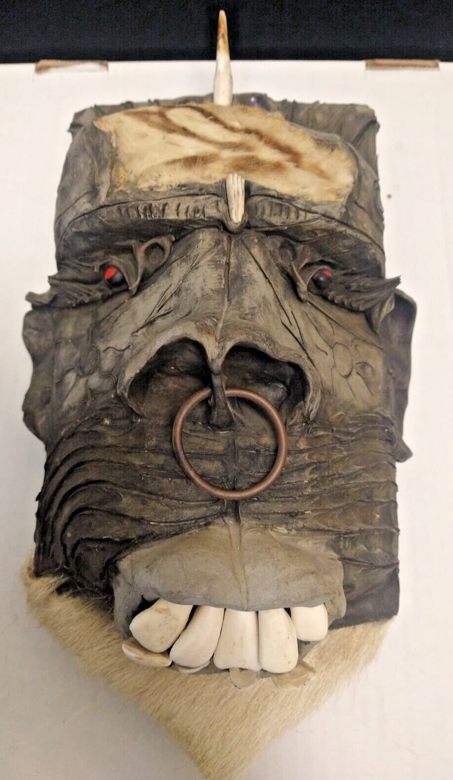 Very Unique Hand Carved Gorilla Mask w/Real Horse Teeth and Real Fur
