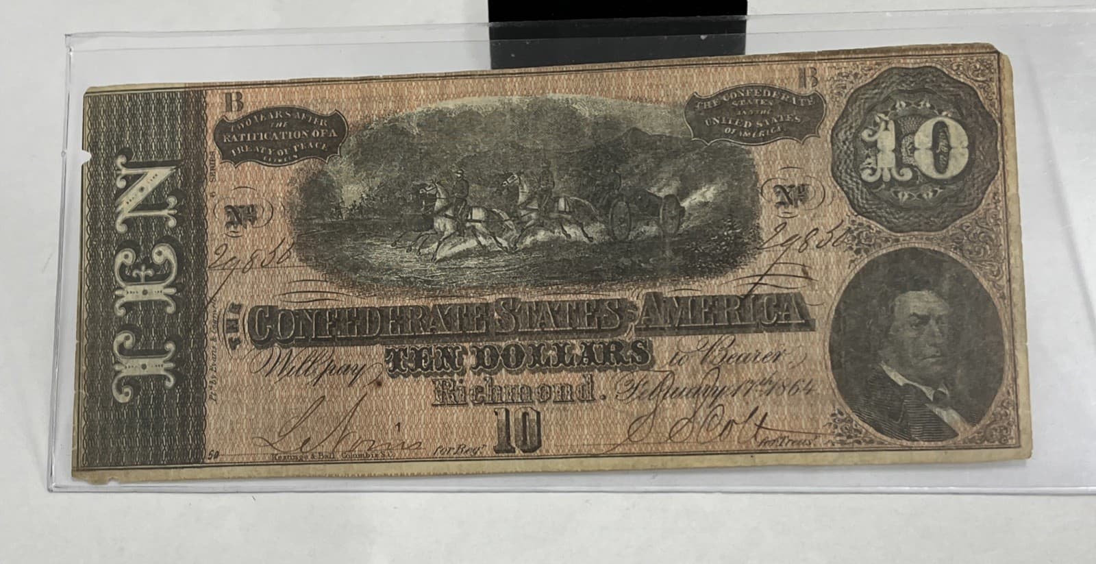 1864 Confederate States of America $10 Dollars - Civil War Note