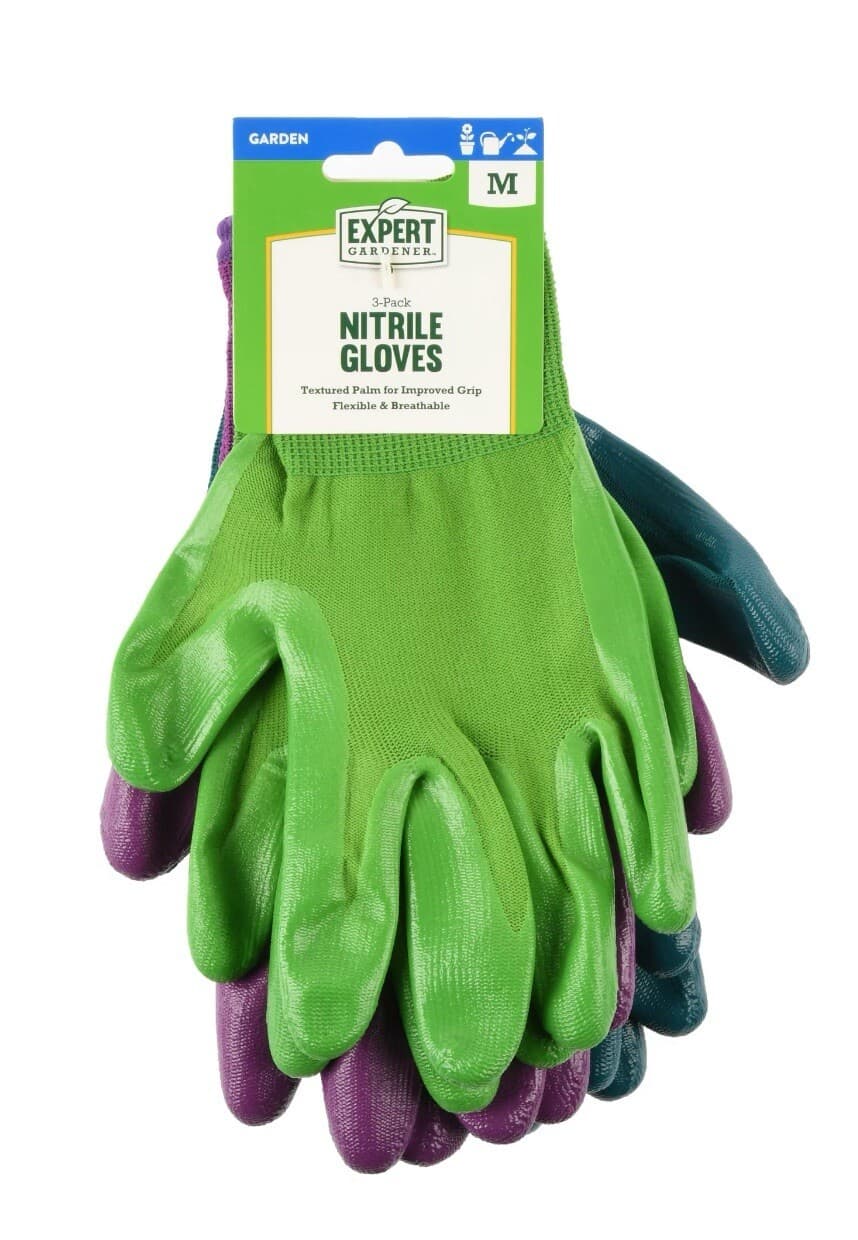 3-Pair EXPERT GARDENER Women’s Size M Gardening Nitrile Gloves Breathable