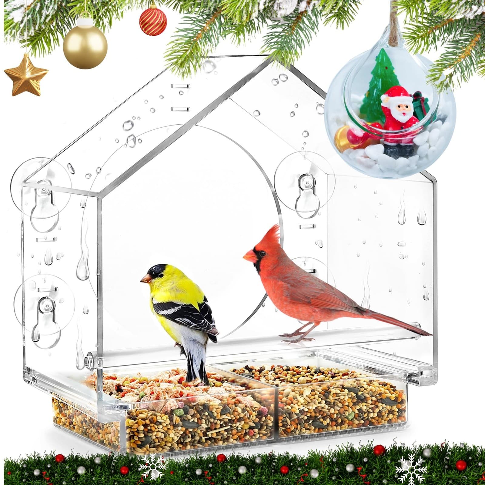 Window Bird Feeder with 4 Strong Suction Cups, DIY Glass Ornament Bird Feeder...