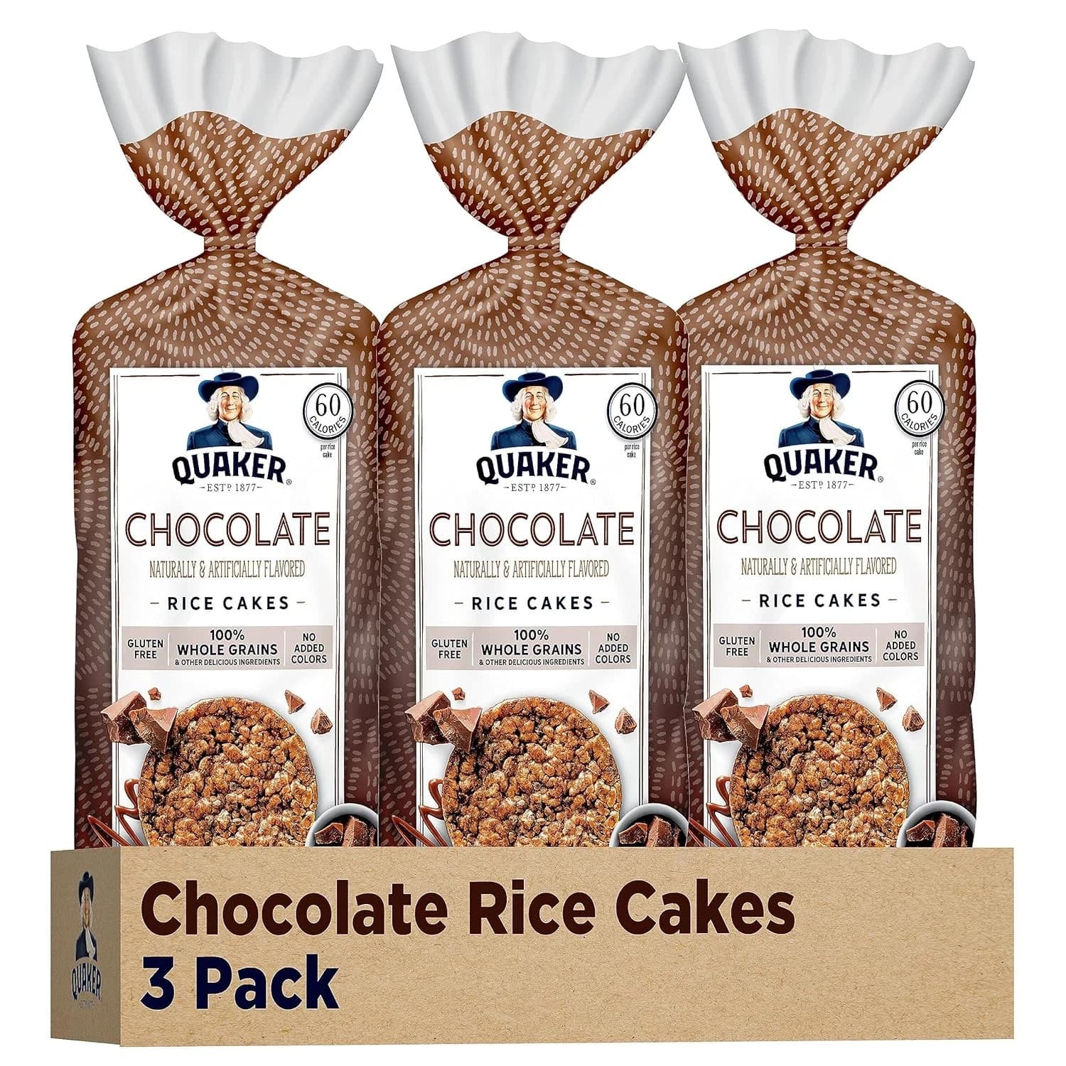 Quaker Large Rice Cakes, Chocolate, 7.23 Oz Bags, (3 Pack), Gluten Free, Whole G