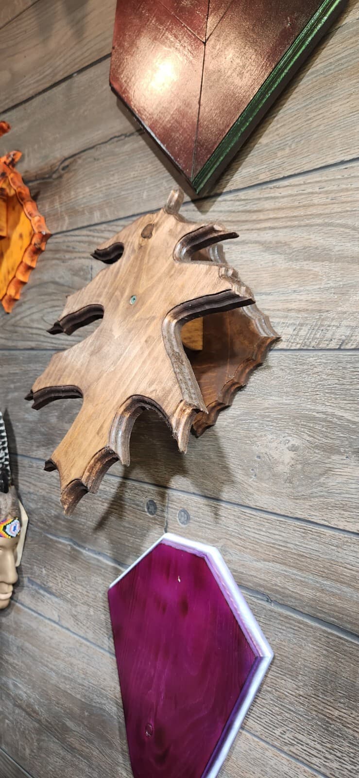 European Deer Skull Mount Plaque English Chestnut Oak Leaf 2