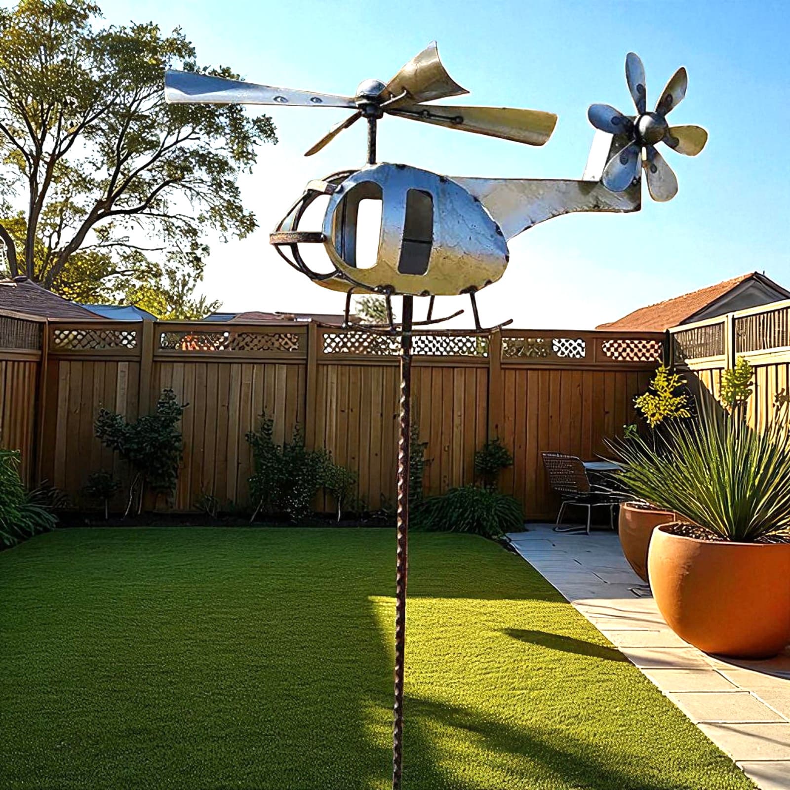 Metal Farm Helicopter Spinner Propeller Yard Garden Stake Windmill Whirly-Gig