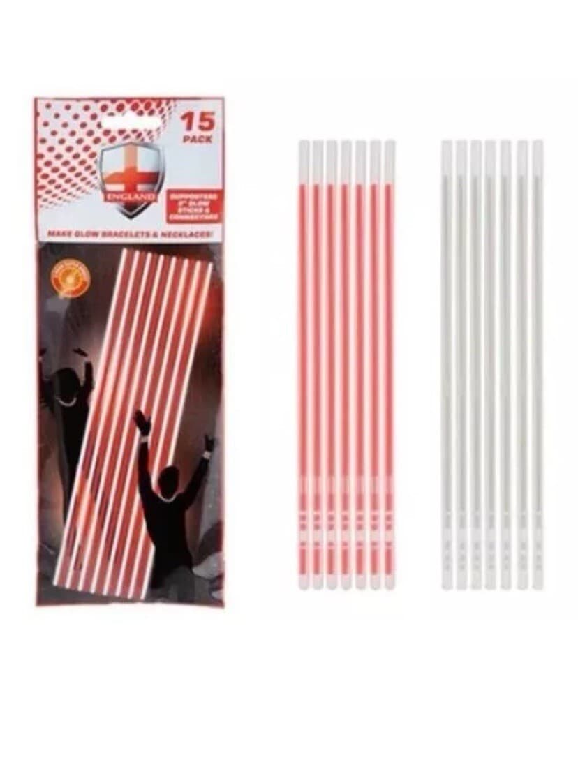 15 Red White England Glow Sticks with Connectors Bracelets Necklace World Cup
