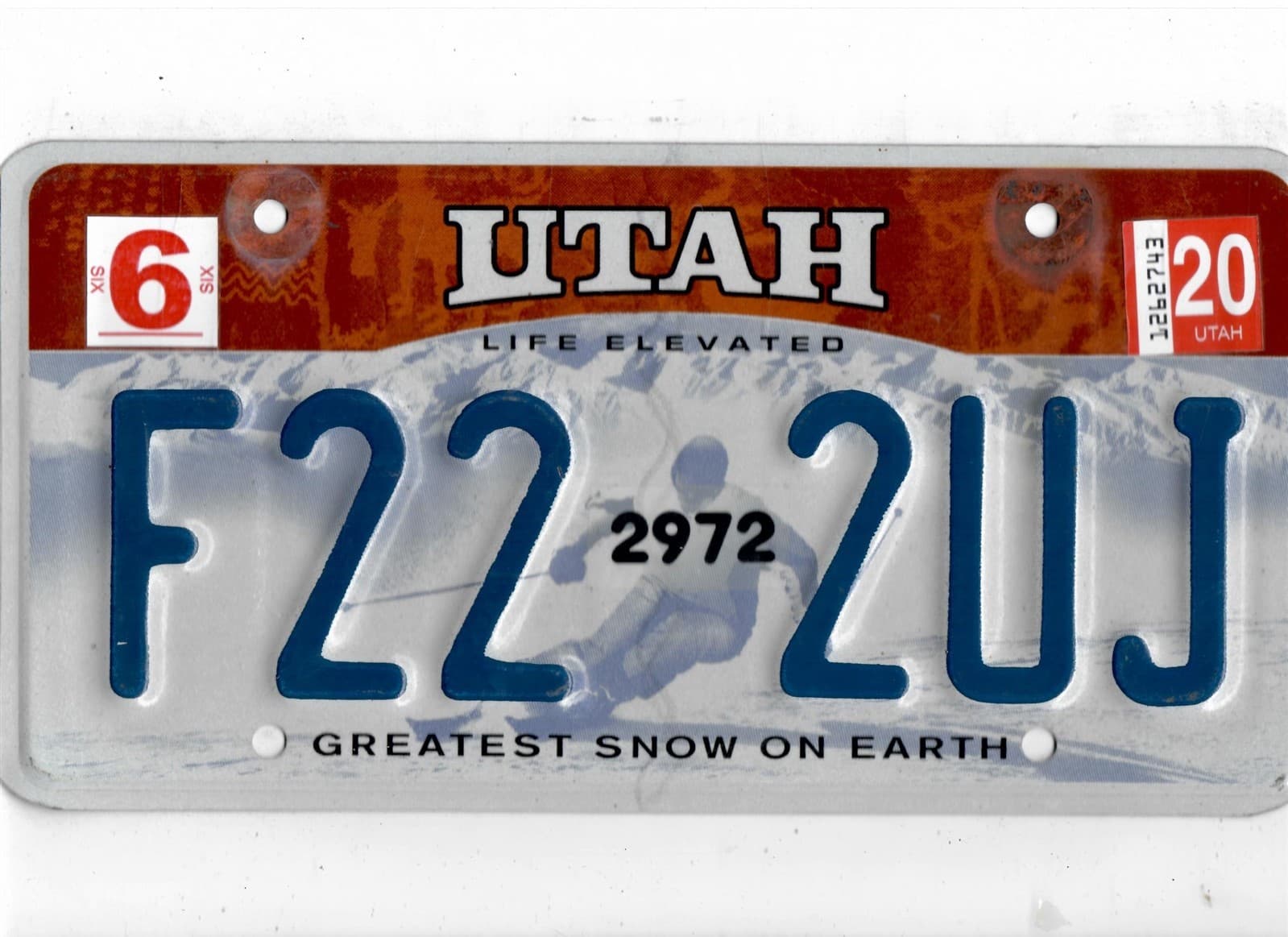 UTAH passenger 2020 license plate "F22 2UJ"