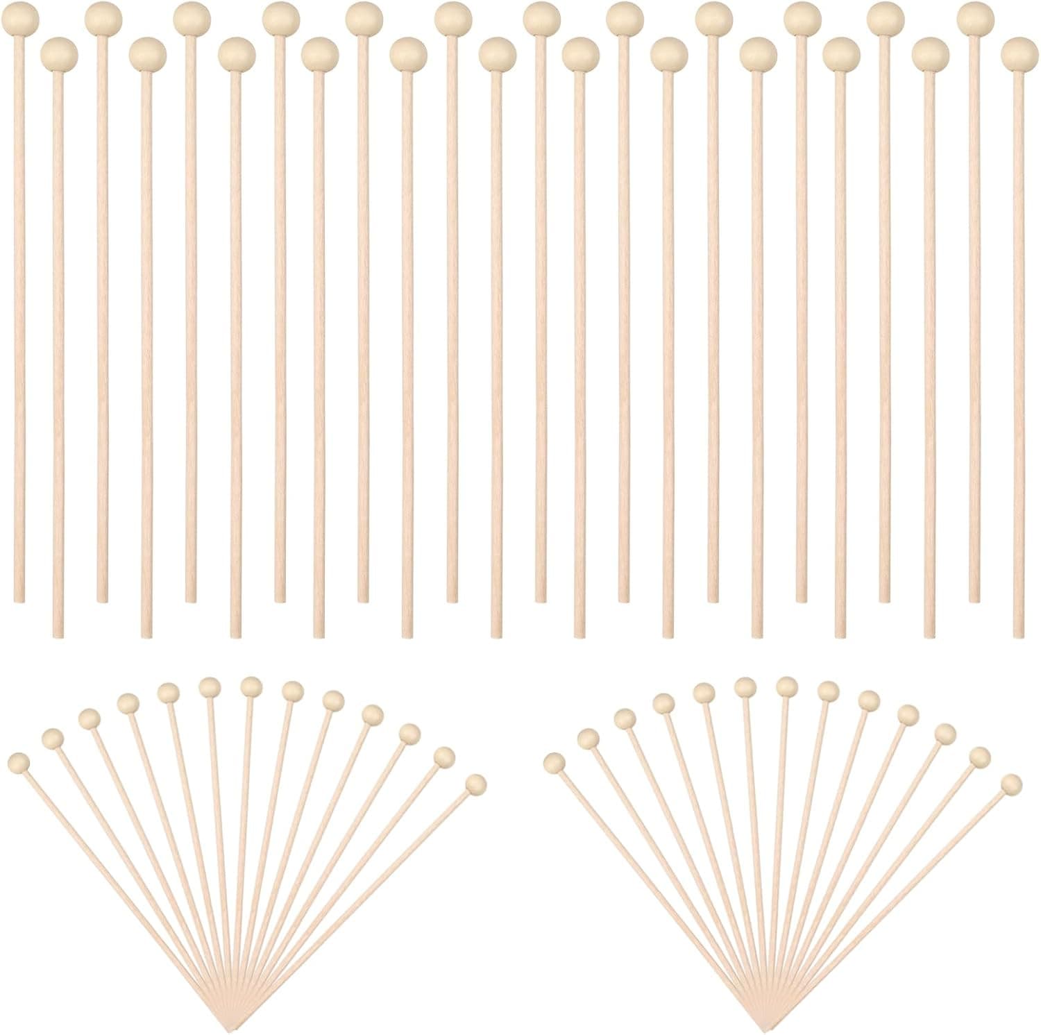 50 Pack Wooden Rock Candy Stick 6" Ball Head Cake Pop Coffee Drink Stirrer Stick