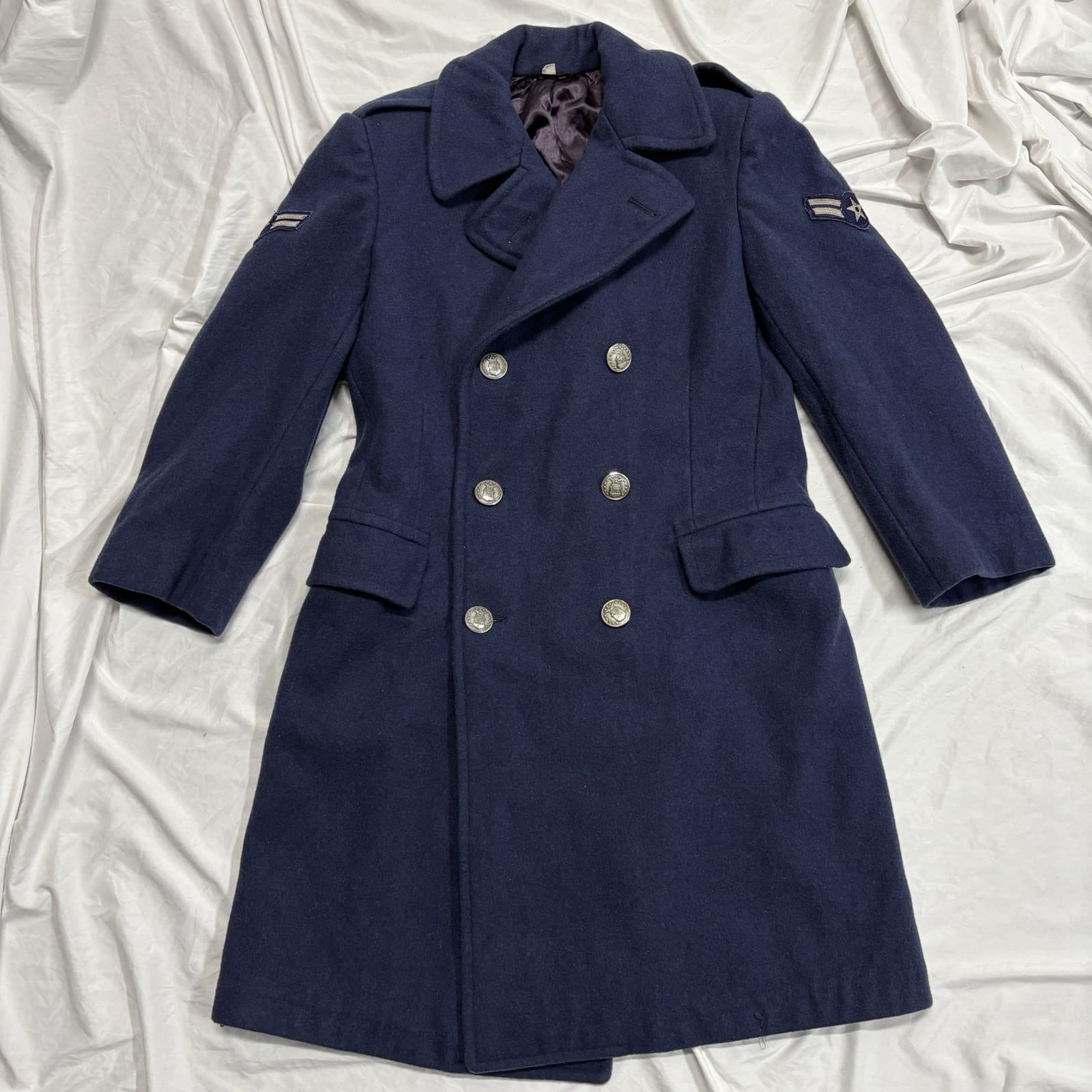 Vtg USAF US Air Force Blue 1085 Heavy Wool Coat Overcoat Velour Men’s 33S